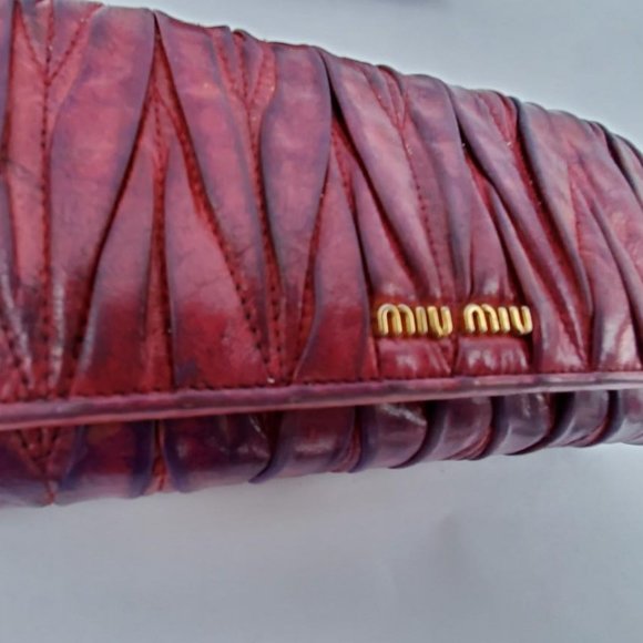 Miu Miu red pink purple Metelasse Wallet leather mini Purse clutch dyed edition